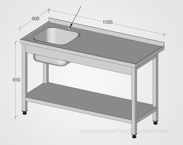 Nerezový mycí stůl s dřezem, Prolisovaná pracovní deska Nerez AISI 304